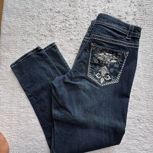 Dark Blue Paisley Skinny Jeans - Size 18, Flattering Fit!